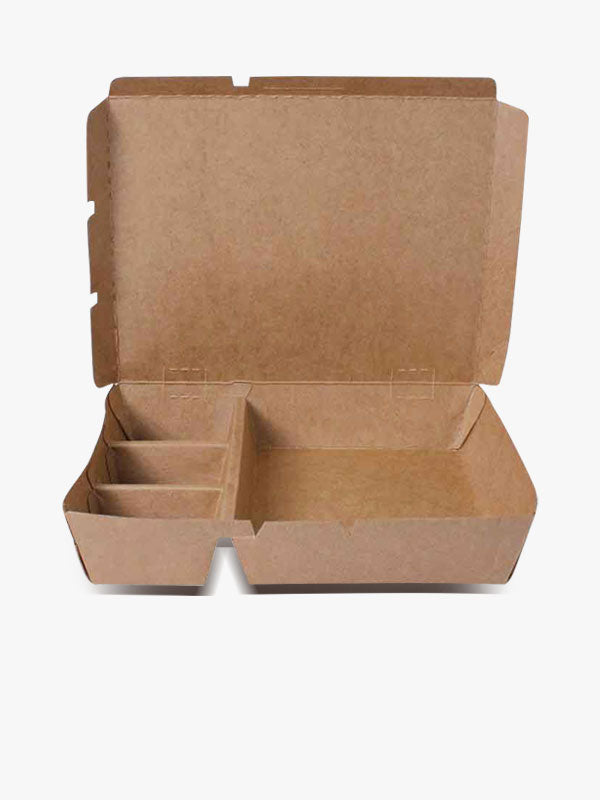 Brown Kraft Paper Tray with 4 Compartments opened