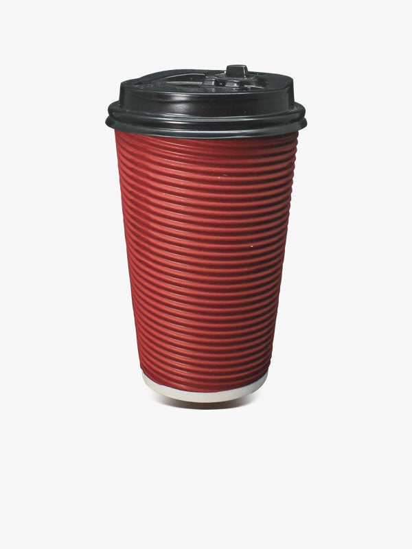 16 oz Red Rippled Double Wall Paper Cup with Lid