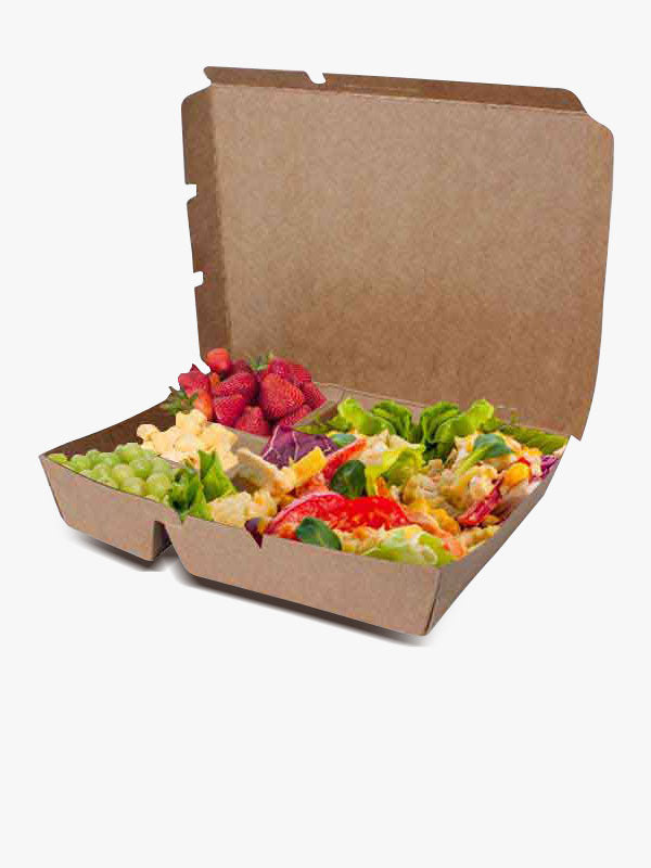 Brown Kraft Paper Tray with 4 Compartments opened