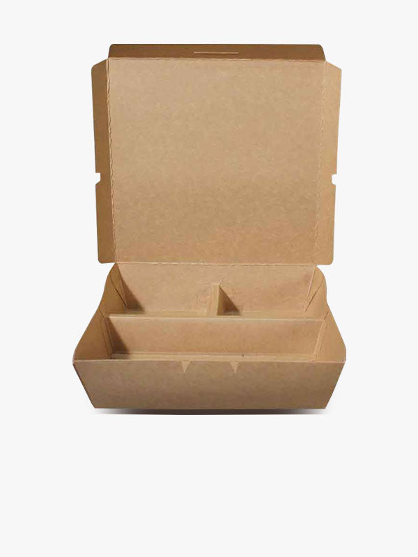 Brown Kraft Paper Tray with 3 Compartments 1200 ml opened